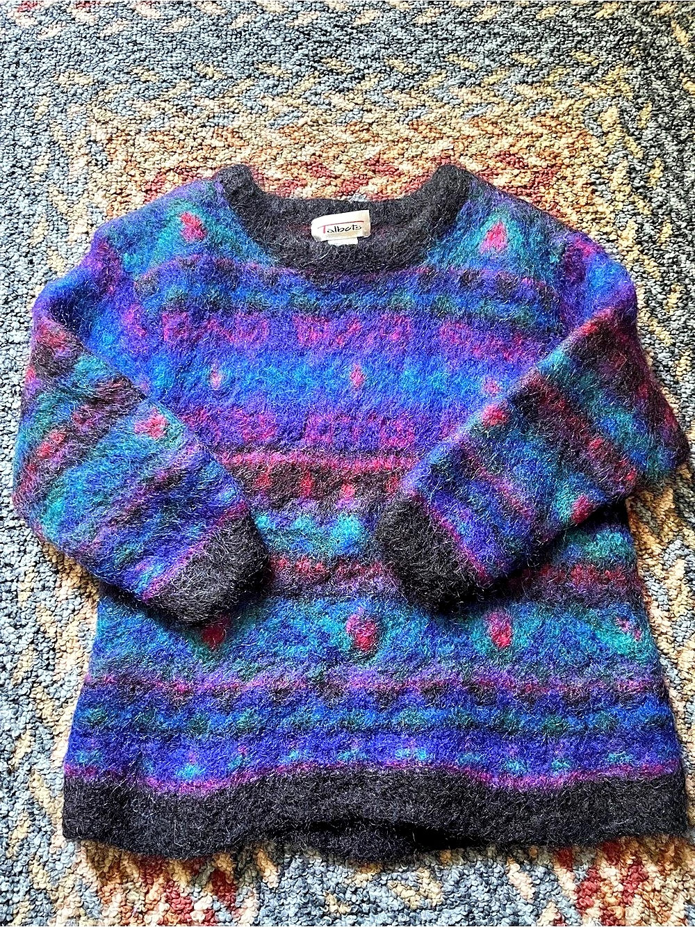 Vintage Talbots Color Block Crew Neck Sweater in Blue & Purple XL